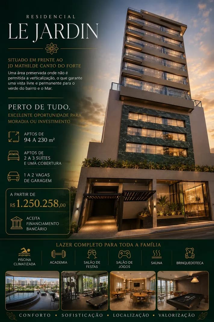 Le Jardin — 2 a 3 suítes no Canto do Forte, Praia Grande - Apartamento em Canto do Forte SP