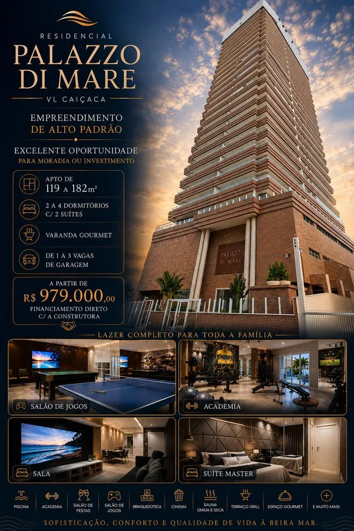 Palazzo di Mare — Apartamento alto padrão até 182m² na Vila Caiçara, Praia Grande - Apartamento em Vila Caiçara SP