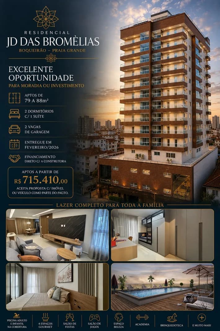 Residencial Jardim das Bromélias — Apartamento 2 dormitórios no Boqueirão, Praia Grande - Apartamento em Boqueirão SP