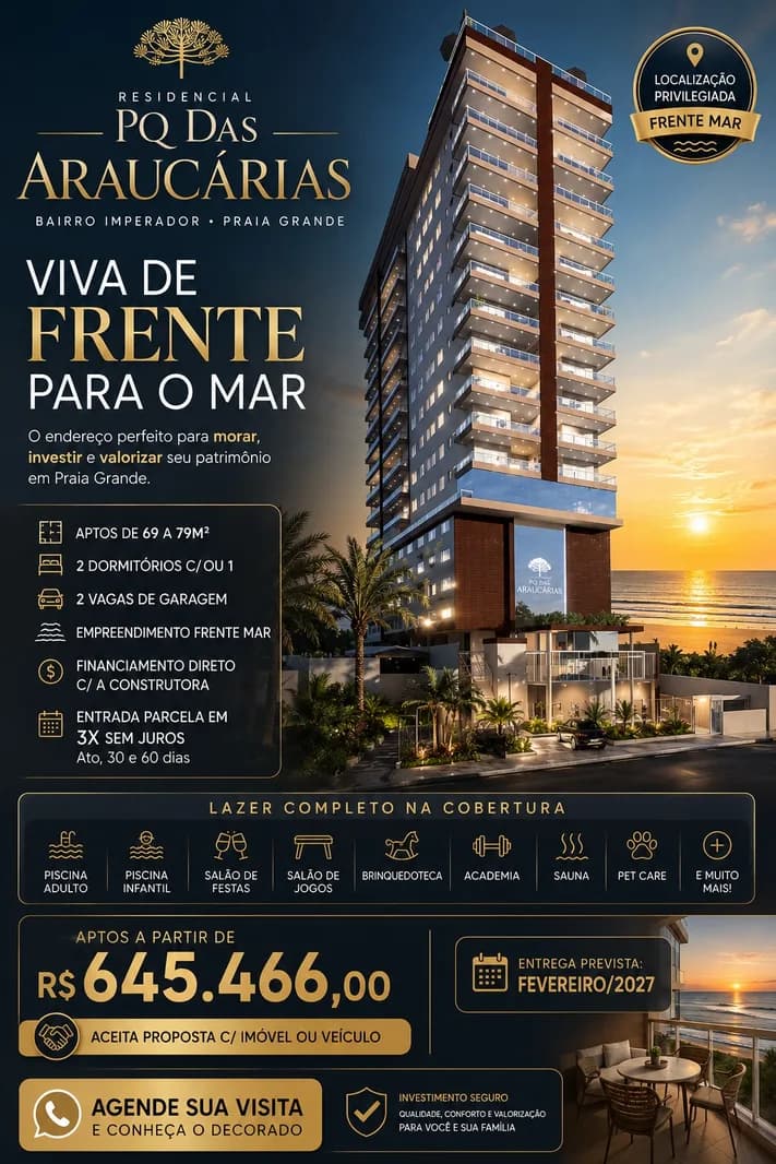 Residencial Parque das Araucárias — Apartamento frente-mar 2 dormitórios, Praia Grande - Apartamento em Imperador SP