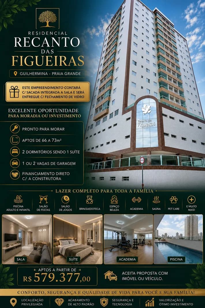 Residencial Recanto das Figueiras — Apartamento 2 dormitórios na Guilhermina, Praia Grande - Apartamento em Guilhermina SP